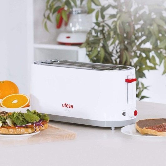 Broodrooster Ufesa TT7375 2 lange brede sleuven 1400 W 7 bruiningsstanden Ontdooifunctie Grijs rood wit