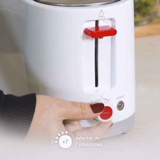 Broodrooster Ufesa TT7375 2 lange brede sleuven 1400 W 7 bruiningsstanden Ontdooifunctie Grijs rood wit