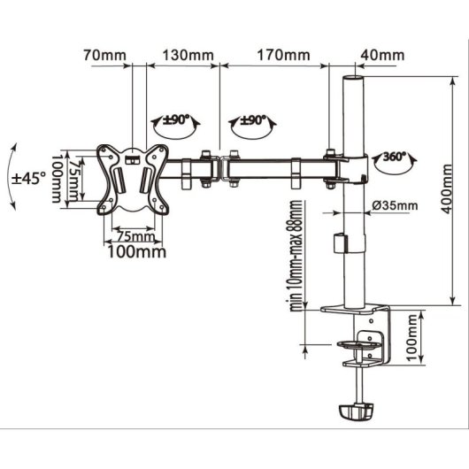 Equip Soporte de Mesa Para 1 Pantalla 13"-32" Brazo Inclinable Y Giratorio 360º Vesa 100x100 Máx 8Kg