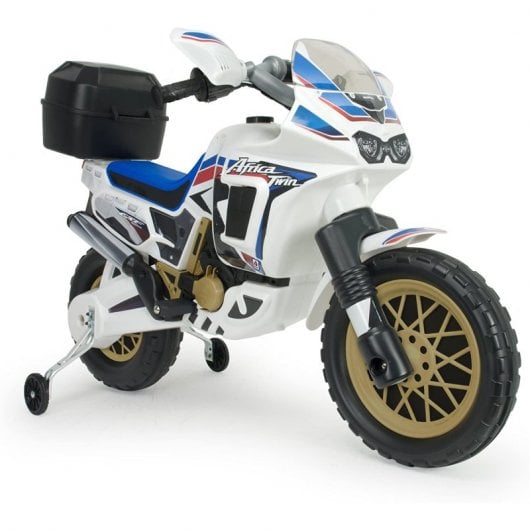 Injusa Moto Eléctrica África Twin 6V con Maletín Trasero y Ruedas Estabilizadoras Azul