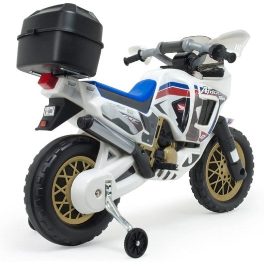 Injusa Moto Eléctrica África Twin 6V con Maletín Trasero y Ruedas Estabilizadoras Azul