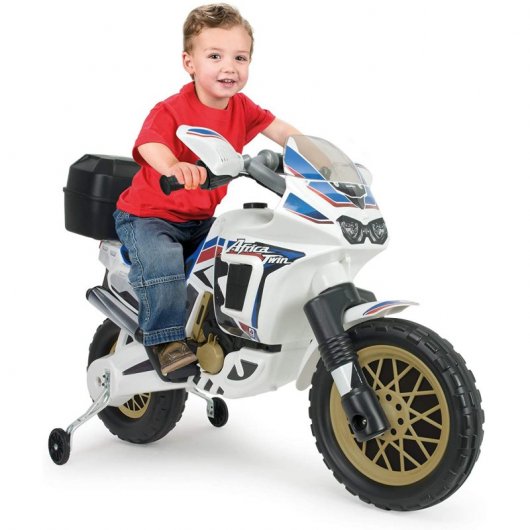 Injusa Moto Eléctrica África Twin 6V con Maletín Trasero y Ruedas Estabilizadoras Azul