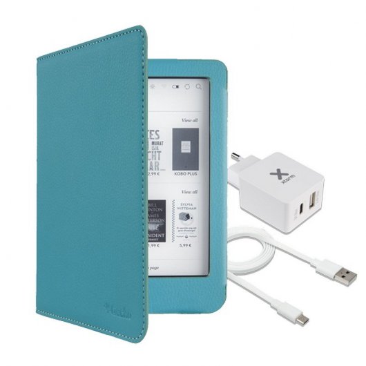 Gecko Funda Luxe Azul para Kobo Clara+Xtorm Adaptador de Corriente USB+USB-C+Xtorm Cable Plan...