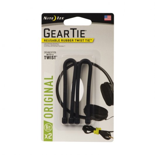 Nite Ize Gear Tie 6er-Pack, 2 wiederverwendbare Kabelbinder, 152 mm, Schwarz
