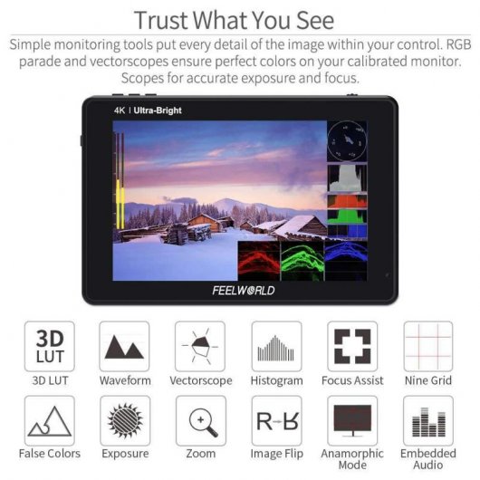 Feelworld LUT7 Monitor de Cámara con Pantalla Táctil 7" 3D LUT 4K