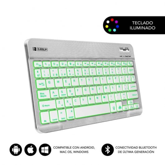 Subblim Smart Bluetooth-Tastatur mit Hintergrundbeleuchtung, Silber