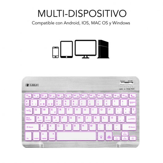 Subblim Smart Bluetooth-Tastatur mit Hintergrundbeleuchtung, Silber
