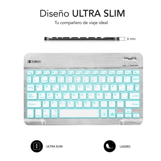 Subblim Smart Bluetooth-Tastatur mit Hintergrundbeleuchtung, Silber