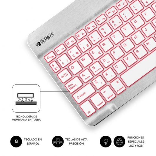 Subblim Smart Bluetooth-Tastatur mit Hintergrundbeleuchtung, Silber
