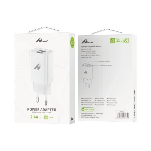 Home YTC-02 Cargador 2 xUSB 5V 2.4A Blanco