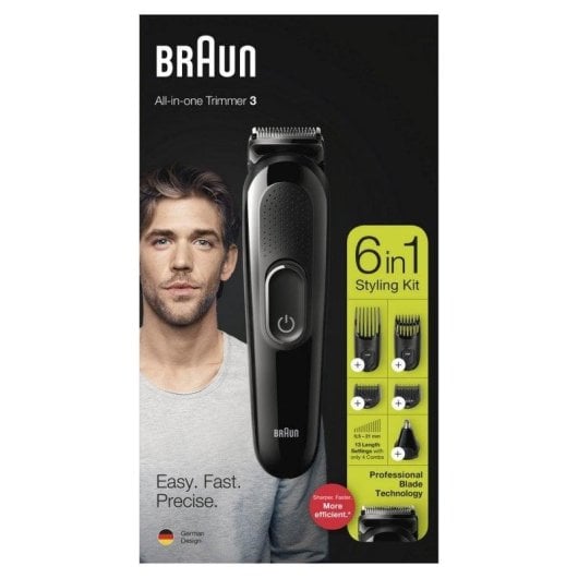 Máquina de Cortar Cabelo Multifunções Braun MGK3220 Sem Fios 13 Comprimentos 50min 4 Pentes