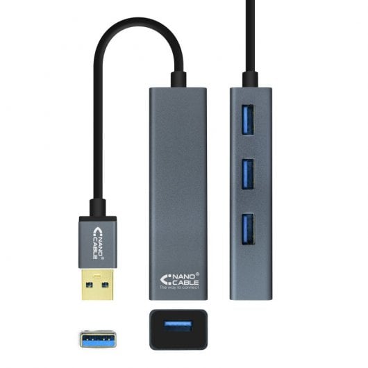Nanocable Hub 4 Puertos USB 3.0 Gris