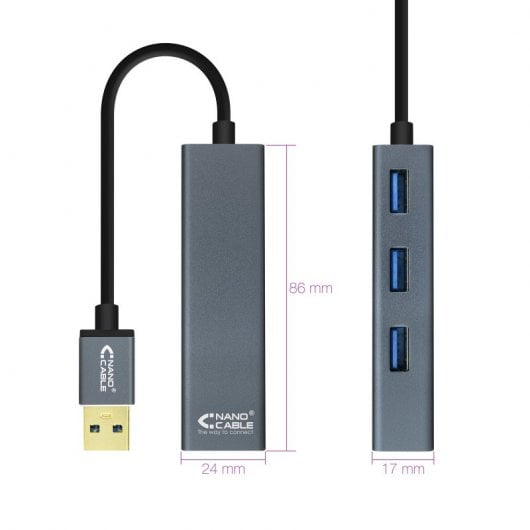 Nanocable Hub 4 Puertos USB 3.0 Gris