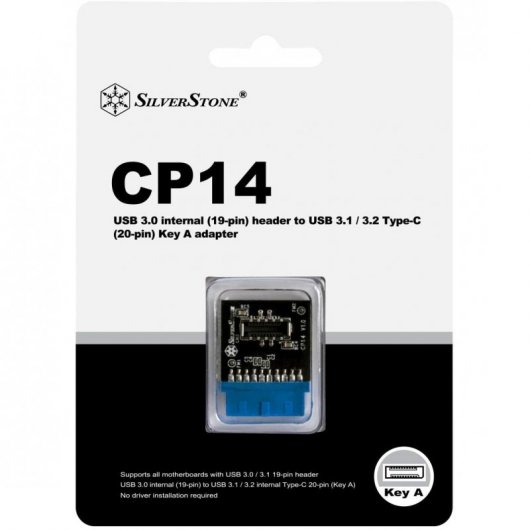 Silverstone CP14 Adaptador USB 3.0 Interno (19 pines) a USB 3.1/3.2 Tipo-C 20 pines (Key A)