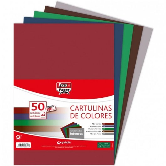 Grafoplás Fixo Paper Cartulinas A4 Colores Intensos 50 Unidades