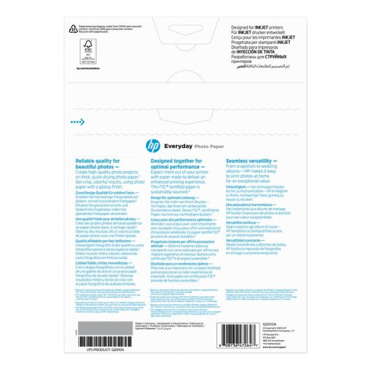 HP Papel Fotográfico 100 Hojas A4 200gr.