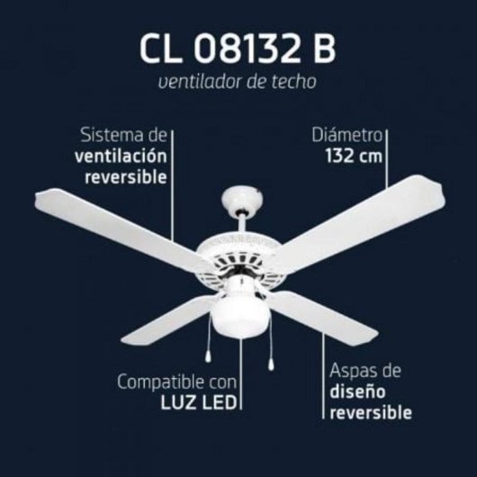 Ventoinha de Teto com Luz Orbegozo CL 08132 B 60W 132cm 3 Velocidades Função Inverno
