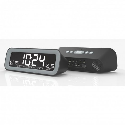 Quick Media Radio FM Despertador/Calendario/Hora y Temperatura + 2 x USB