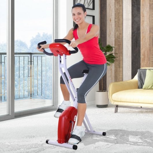 HomCom Bicicleta de Fitness Plegable Blanca/Roja