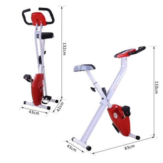 HomCom Bicicleta de Fitness Plegable Blanca/Roja