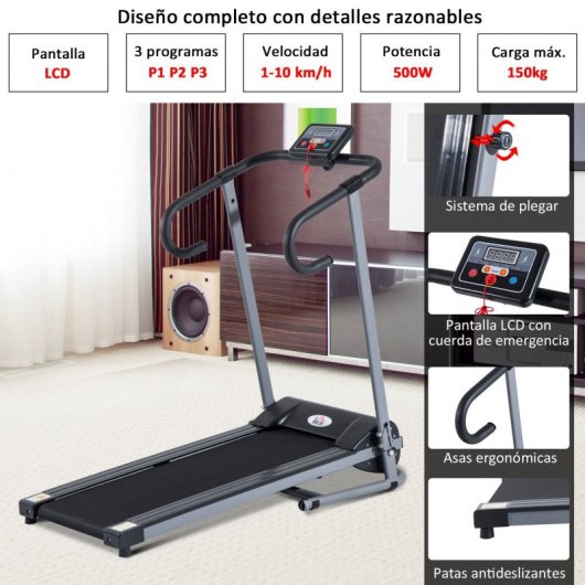 HomCom Cinta de Correr Plegable Negra/Plata