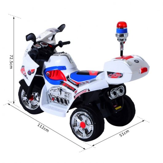 HomCom Triciclo Moto Eléctrica Policía 6V Blanco