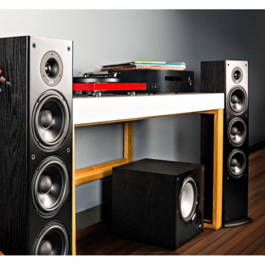 Enceintes Polk Audio T50 sur pied filaires 150W finition chêne noir