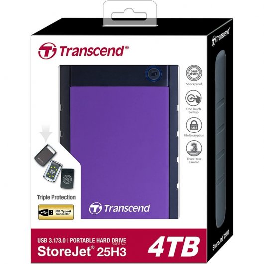 Transcend StoreJet 25H3, 4 TB, 2,5 Zoll, USB 3.1, violett