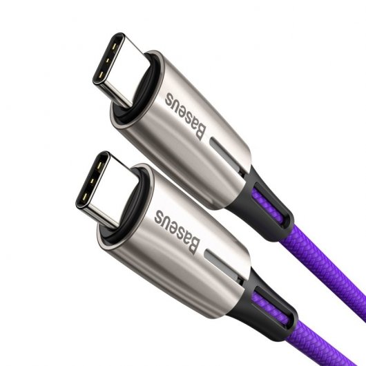 Baseus Water Drop-Shaped Lamp Cable USB Tipo-C a Tipo-C QC 3.0 PD 2.0 60W 1m Morado