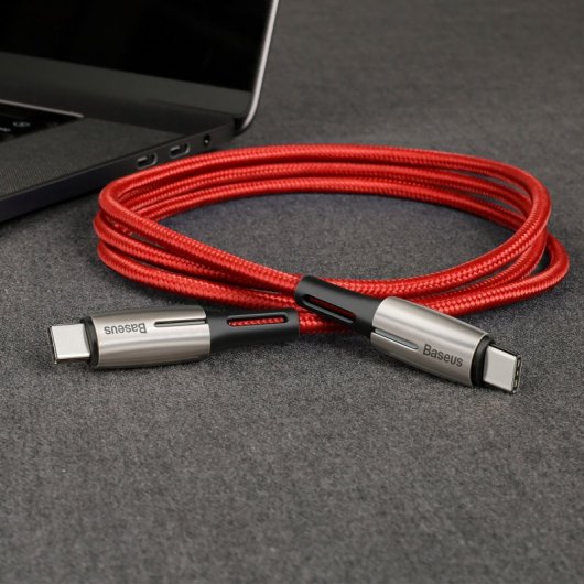 Baseus Water Drop-Shaped Lamp Cable USB Tipo-C a Tipo-C QC 3.0 PD 2.0 60W 1m Rojo
