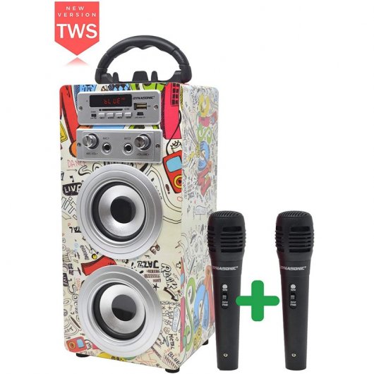 Dynasonic Karaoke 025 Altavoz Bluetooth TWS con Karaoke y 2 Micrófonos Graffiti