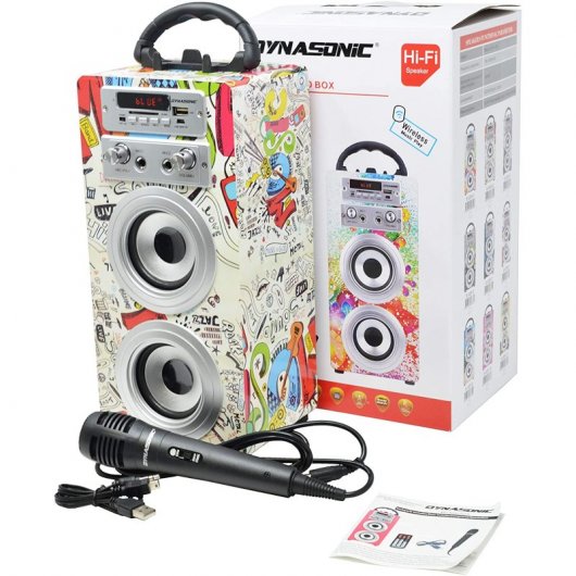 Dynasonic Karaoke 025 Altavoz Bluetooth TWS con Karaoke y 2 Micrófonos Graffiti