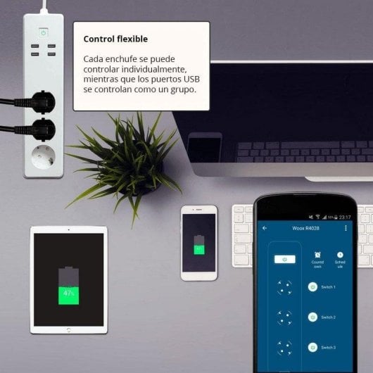 Tomada Inteligente Woox R4028 Wi-Fi Controle por voz 3 AC 4 USB