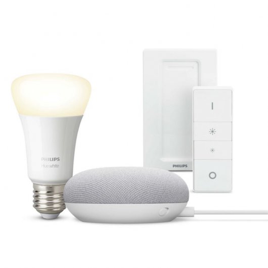 Pack Google Nest Mini Altavoz Inteligente Tiza + Philips Hue White Bombilla E27 Blanco Cálido+Mando