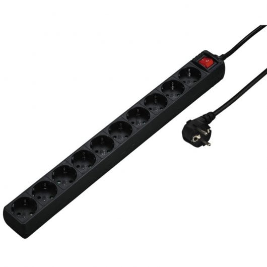 Hama Régua 10 Tomadas Schuko com Interruptor Preta