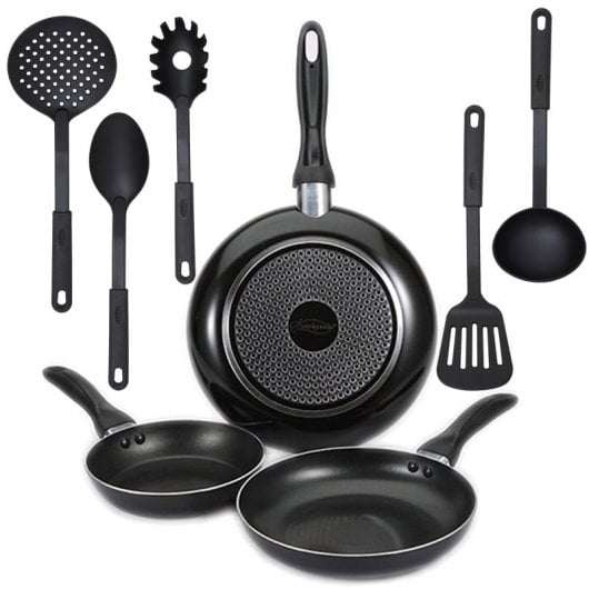 San Ignacio Motril Set de Sartenes de Aluminio 16, 20 y 24cm + Renberg Set de Utensilios