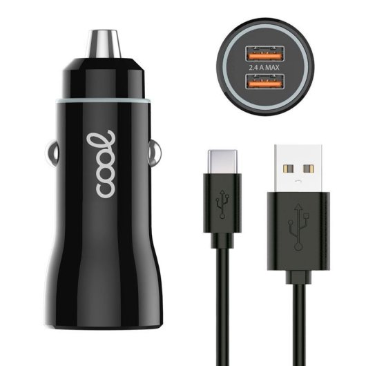 Cooles Autoladegerät 2x USB 2.4A mit USB-C-Kabel Schwarz