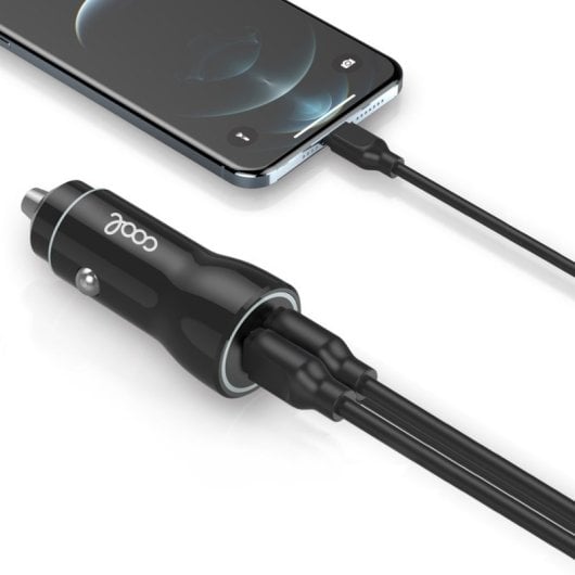 Cooles Autoladegerät 2x USB 2.4A mit USB-C-Kabel Schwarz