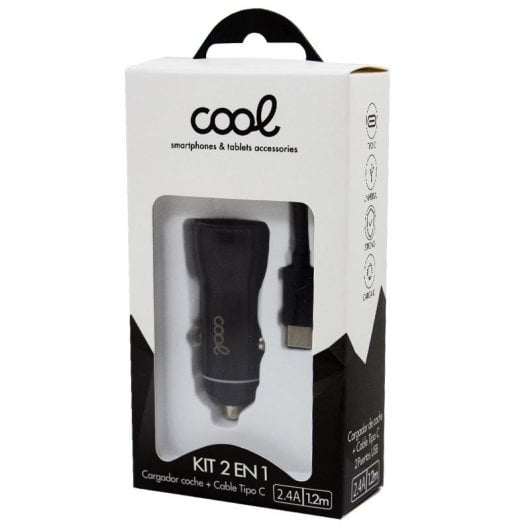Cooles Autoladegerät 2x USB 2.4A mit USB-C-Kabel Schwarz