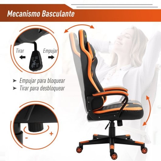Vinsetto Gaming Silla Reclinable Altura Ajustable Reposacabezas 61x70x121-129cm Naranja