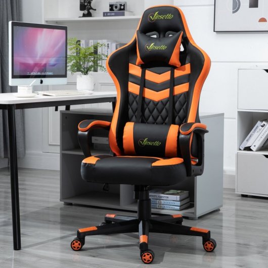 Vinsetto Gaming Silla Reclinable Altura Ajustable Reposacabezas 61x70x121-129cm Naranja