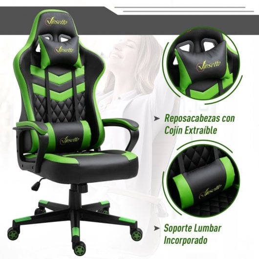 Vinsetto Cadeira Gaming Ergonómica Verde