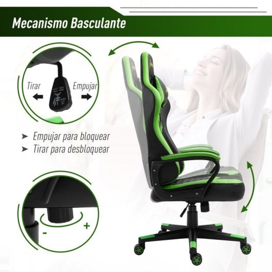 Vinsetto Cadeira Gaming Ergonómica Verde
