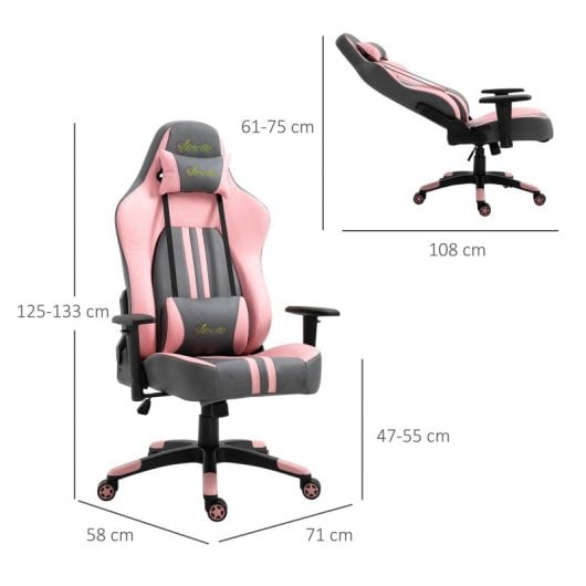 Vinsetto Silla Gaming Ergonómica Reclinable Rosa/Gris