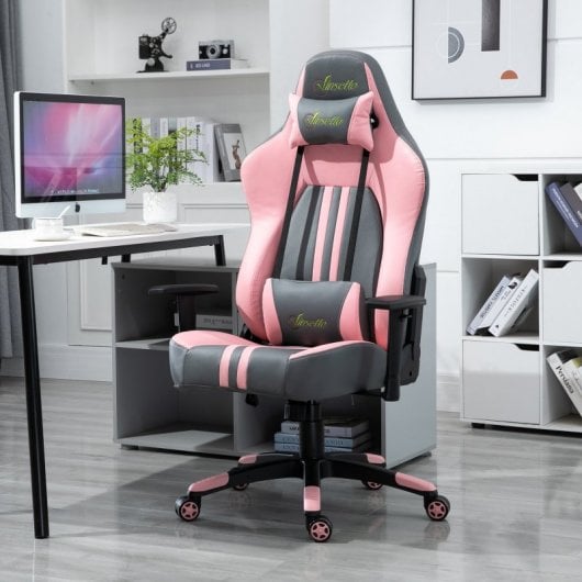 Vinsetto Silla Gaming Ergonómica Reclinable Rosa/Gris