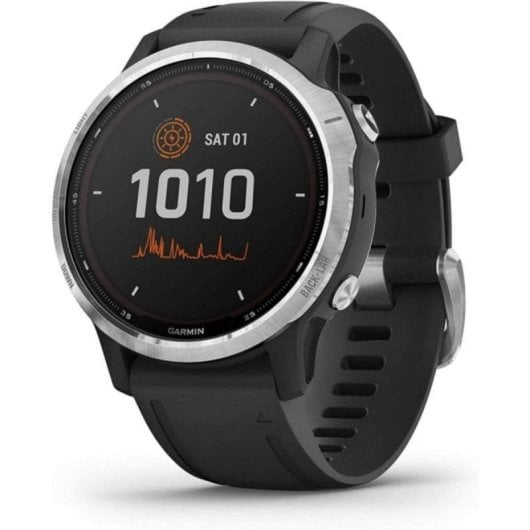 Garmin Fenix 6S Solar Bluetooth NFC GPS 42mm MIP Prata com Correia Preta SpO2 10ATM