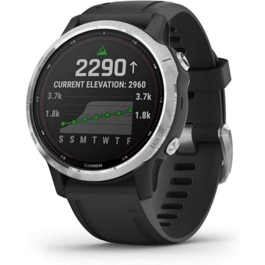 Garmin Fenix 6S Solar Bluetooth NFC GPS 42mm MIP Prata com Correia Preta SpO2 10ATM
