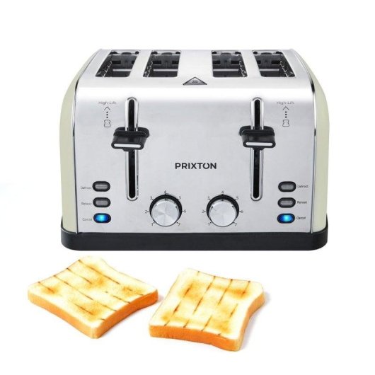 Grille-pain Prixton Bianca 4 fentes extra-larges 1900 W 7 niveaux Décongélation Réchauffage Inox