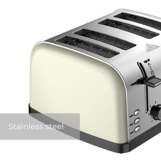 Grille-pain Prixton Bianca 4 fentes extra-larges 1900 W 7 niveaux Décongélation Réchauffage Inox