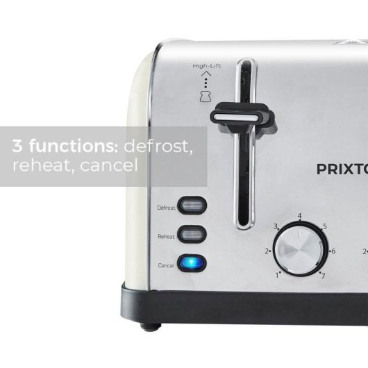 Grille-pain Prixton Bianca 4 fentes extra-larges 1900 W 7 niveaux Décongélation Réchauffage Inox